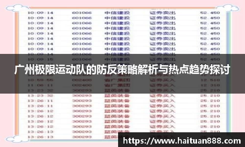 广州极限运动队的防反策略解析与热点趋势探讨