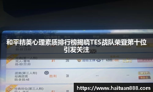 和平精英心理素质排行榜揭晓TES战队荣登第十位引发关注